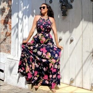 GIANNI BINI Floral  Halter Maxi Dress S